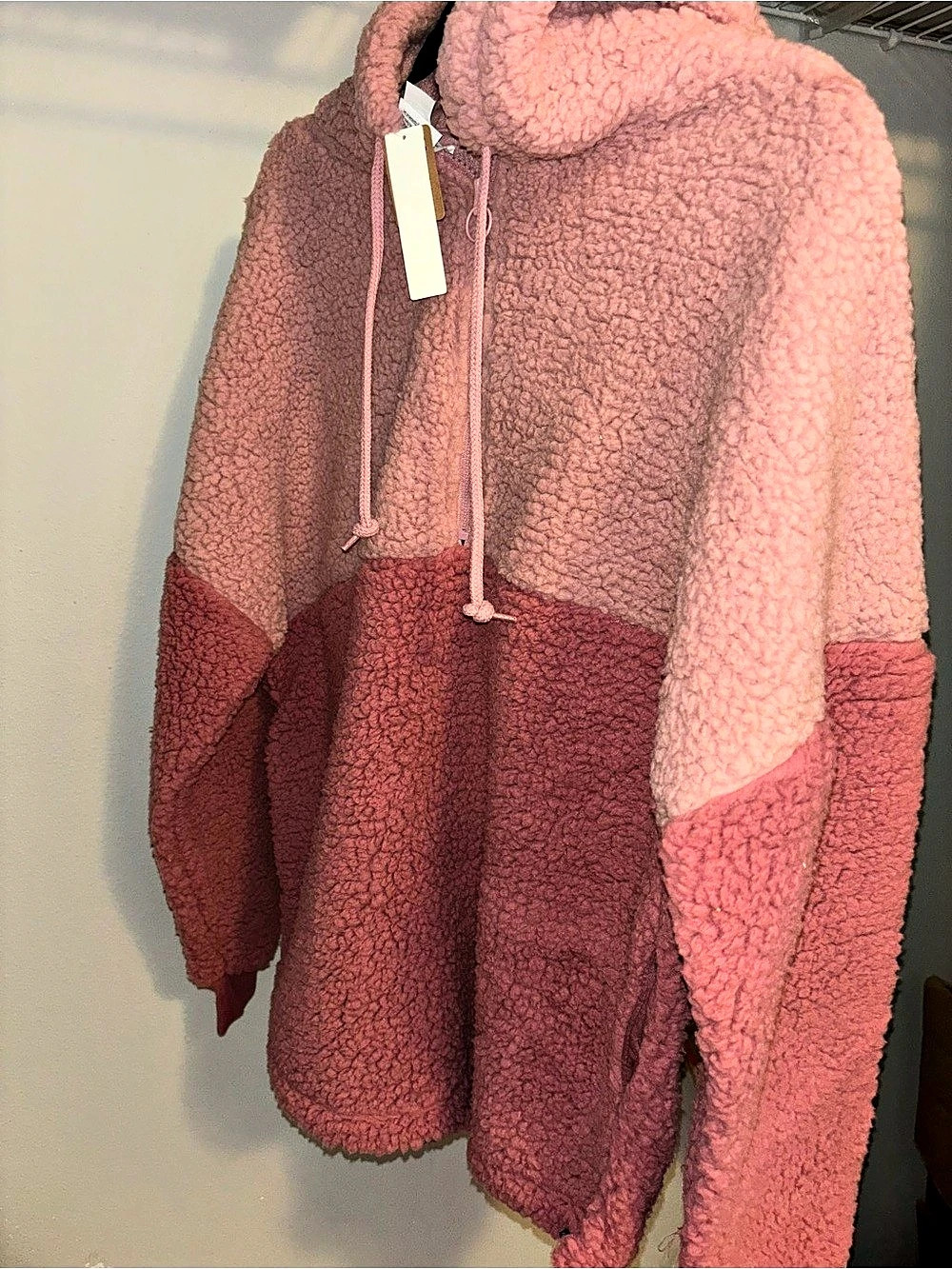 PINK Victoria's Secret Colorblock Sherpa Quarter-Zip Hoodie - Picture 2 of 3